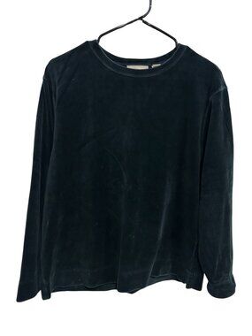 Nordstrom Medium Black Velour Long Sleeve Crewneck Top Retro Romantic Goth